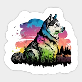 Colorful Husky Sticker